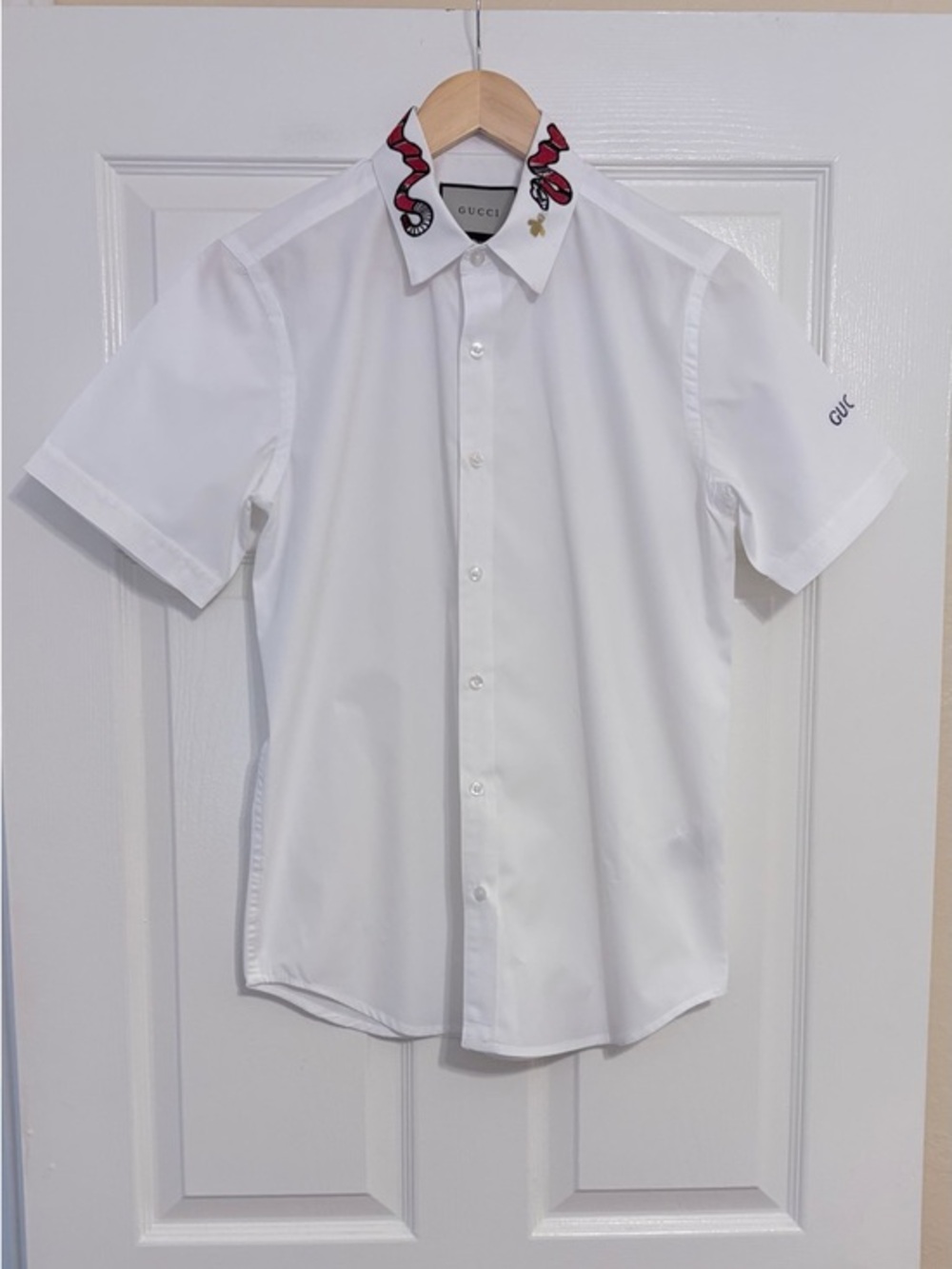 Gucci Coral Snake Bee Embroidered Short Sleeve Button Cotton Shirt M Unisex